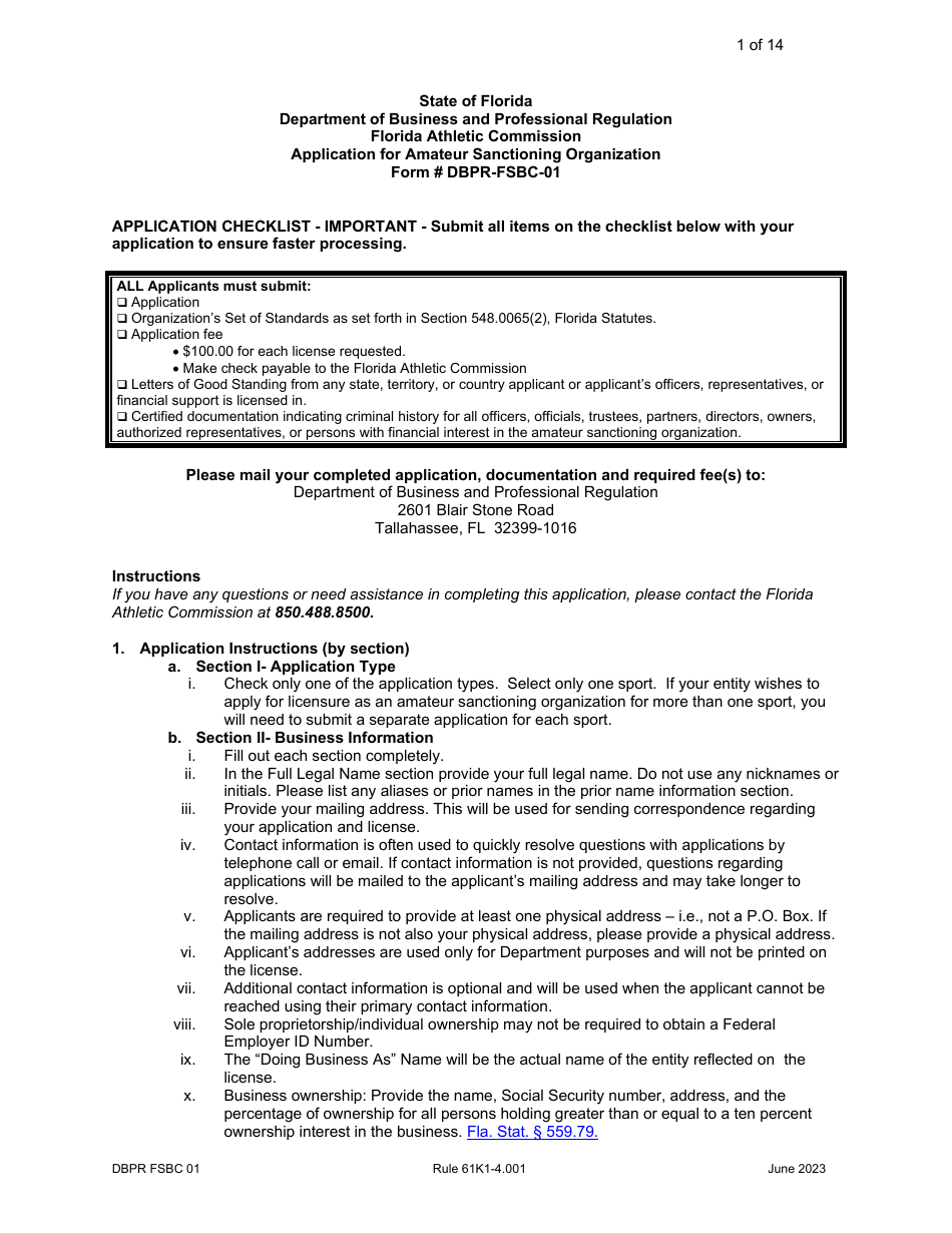 Form DBPR FSBC01 - Fill Out, Sign Online and Download Printable PDF ...