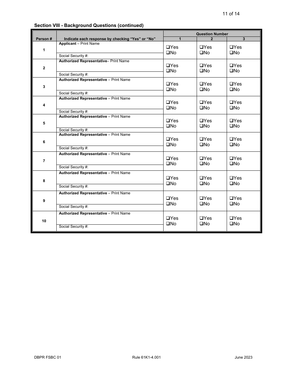 Form DBPR FSBC01 Download Printable PDF or Fill Online Application for ...