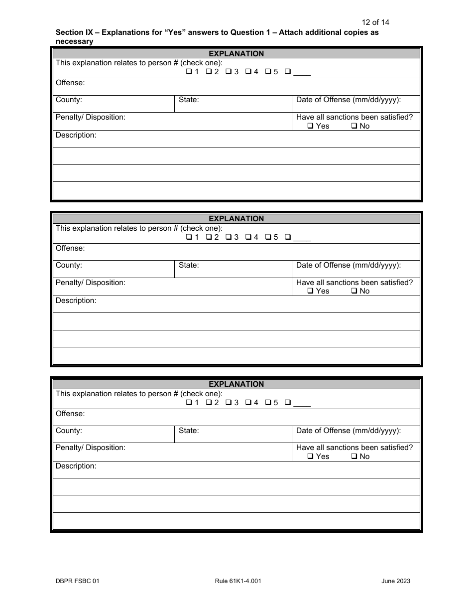 Form DBPR FSBC01 Download Printable PDF or Fill Online Application for ...