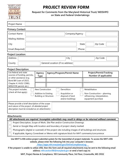 Project Review Form - Maryland Download Pdf