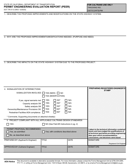 Form DOT TR-0112 Permit Engineering Evaluation Report (Peer) - California