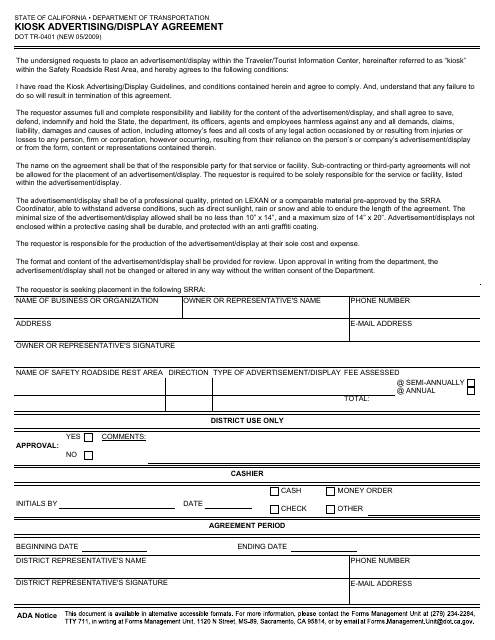 Form DOT TR-0401  Printable Pdf