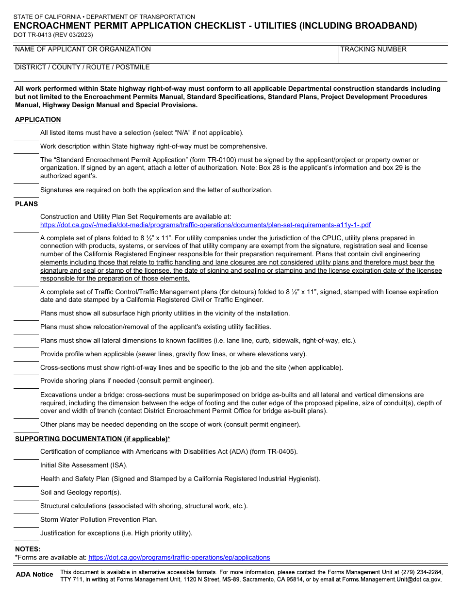 Form DOT TR-0413 - Fill Out, Sign Online and Download Fillable PDF ...