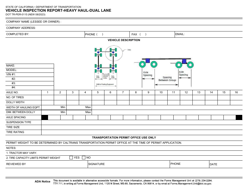 Form DOT TR-PER-0115 Vehicle Inspection Report-Heavy Haul-Dual Lane - California, Page 2