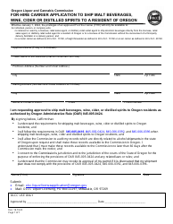 Document preview: For-Hire Carrier Application to Ship Malt Beverages, Wine, Cider or Distilled Spirits to a Resident of Oregon - Oregon