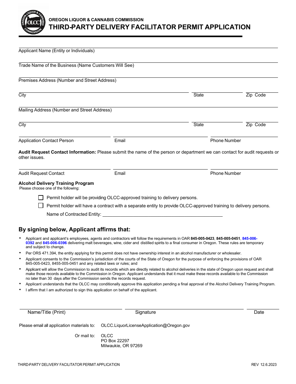 Third-Party Delivery Facilitator Permit Application - Oregon, Page 3