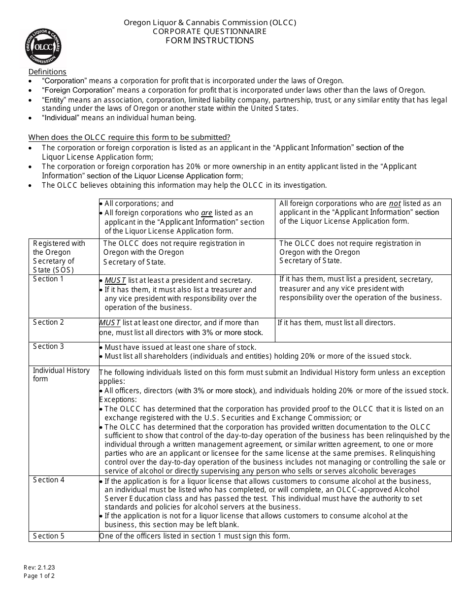 Change in Corporate Officers, Directors or Stockholders in Current Corporation - Oregon, Page 2
