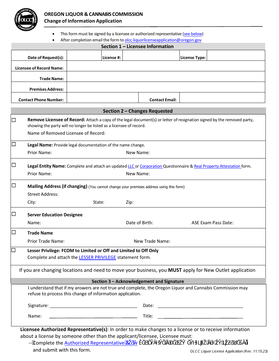 Change From Individual Licensee to Limited Liability Company - Oregon, Page 2
