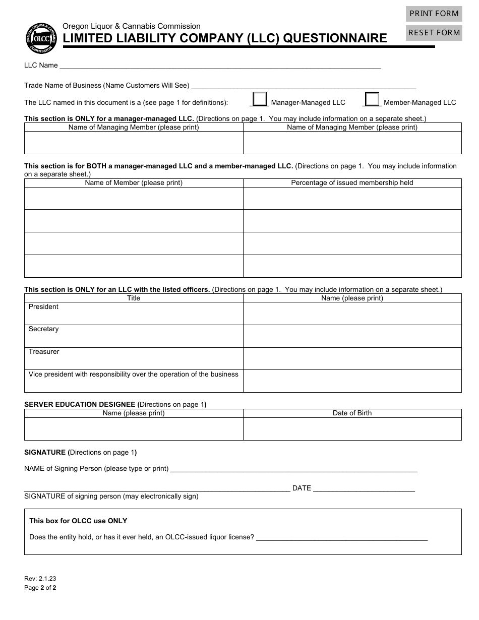 Change in Current Limited Liability Company (Membership / Interest) - Oregon, Page 3