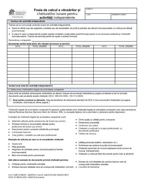 DSHS Form 07-098 - Fill Out, Sign Online and Download Printable PDF ...