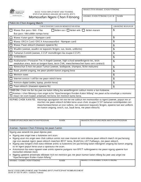 DSHS Form 07-103  Printable Pdf