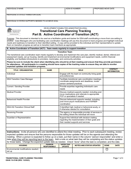 DSHS Form 10-574 Part B  Printable Pdf