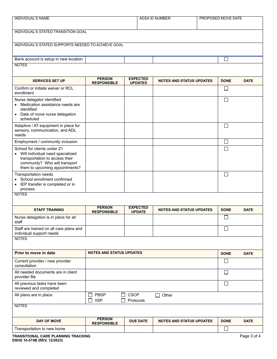 DSHS Form 10-574 Part B Transitional Care Planning Tracking - Active Coordinator of Transition (Act) - Washington, Page 3