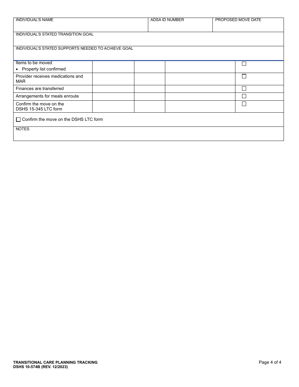 DSHS Form 10-574 Part B Transitional Care Planning Tracking - Active Coordinator of Transition (Act) - Washington, Page 4