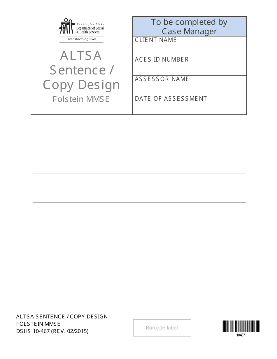 DSHS Form 10-467 Altsa Sentence / Copy Design Folstein Mmse - Large Print - Washington, Page 1