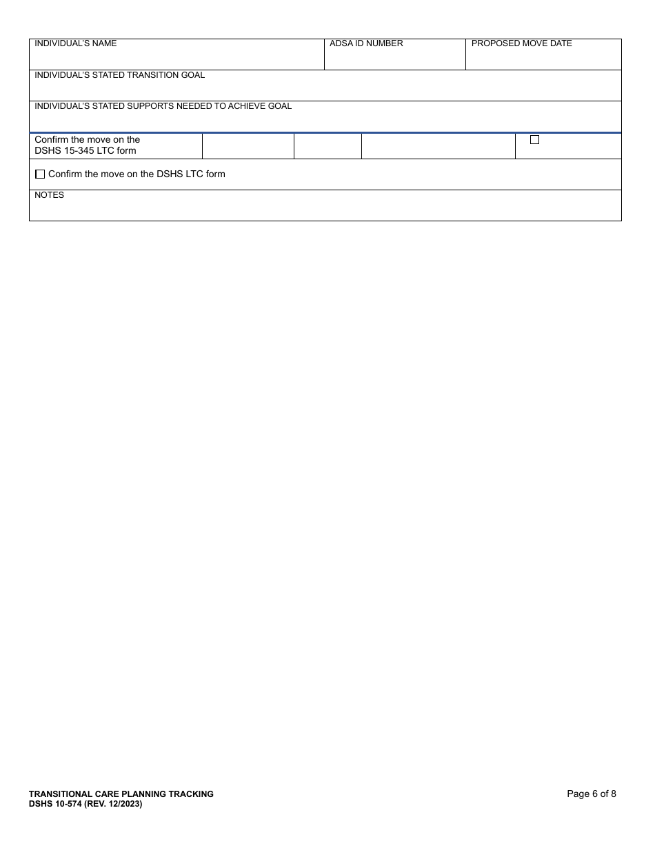 DSHS Form 10-574 Transitional Care Planning Tracking - Washington, Page 6