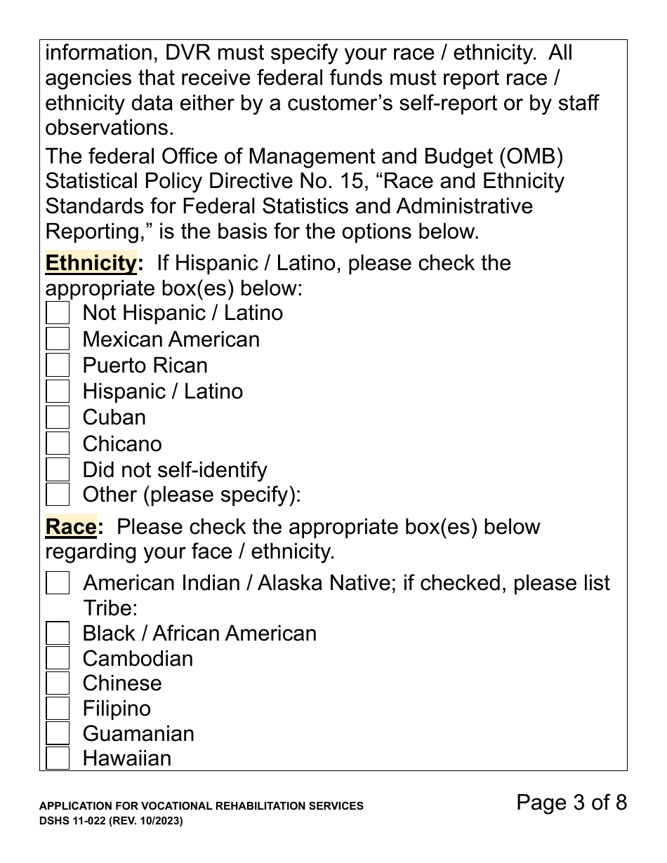 DSHS Form 11-022 Application for Vocational Rehabilitation Services (Large Print) - Washington, Page 3