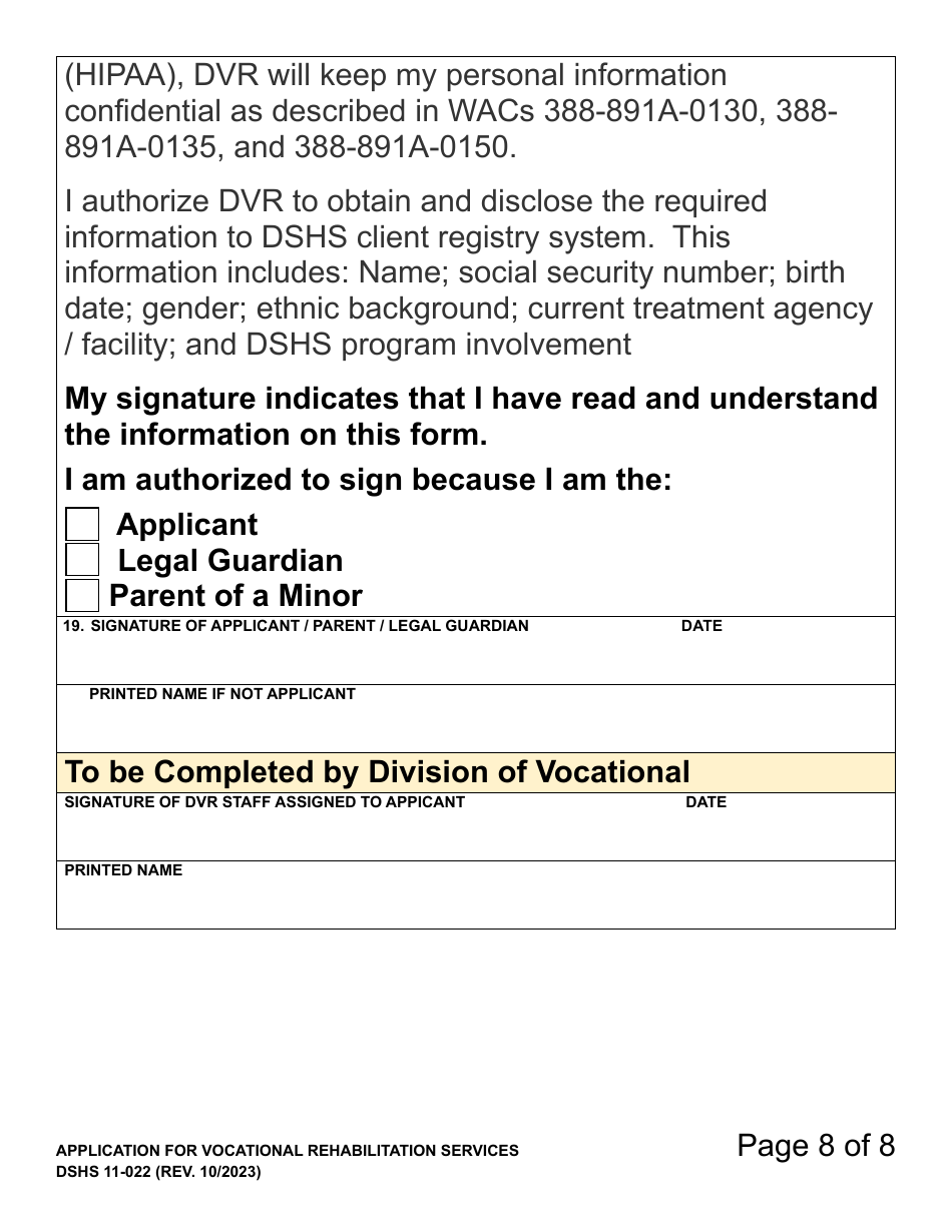 DSHS Form 11-022 Application for Vocational Rehabilitation Services (Large Print) - Washington, Page 8