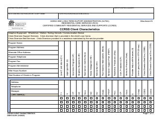 Document preview: DSHS Form 10-691 Attachment N Ccrss Client Characteristics - Washington