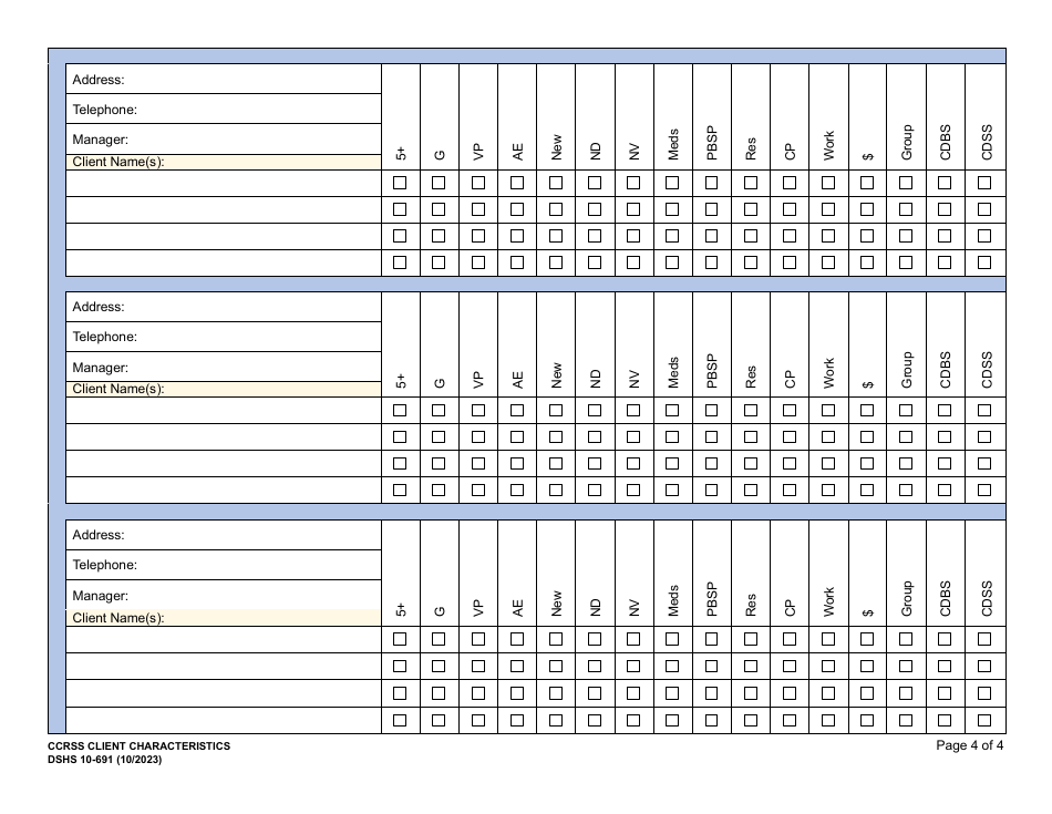 DSHS Form 10-691 Attachment N Ccrss Client Characteristics - Washington, Page 4