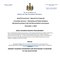 Small Procurement - Request for Proposals - Consultant Services - Marketing and Public Relations - Maryland