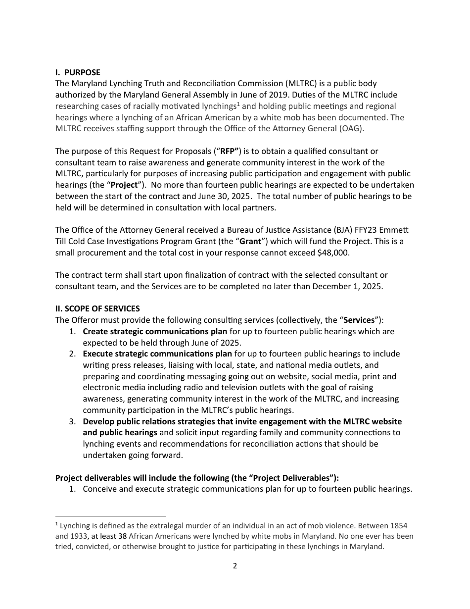 Small Procurement - Request for Proposals - Consultant Services - Marketing and Public Relations - Maryland, Page 2