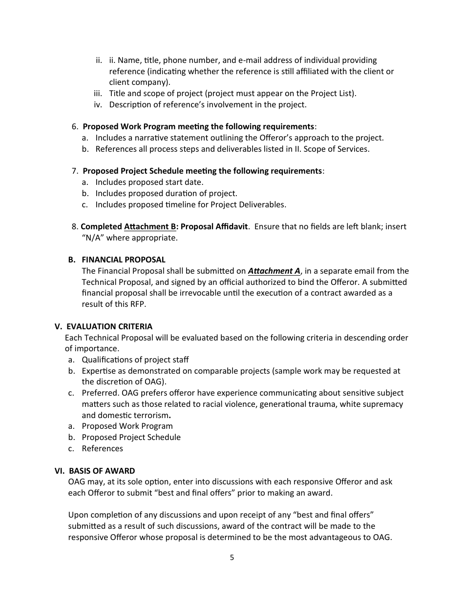 Small Procurement - Request for Proposals - Consultant Services - Marketing and Public Relations - Maryland, Page 5