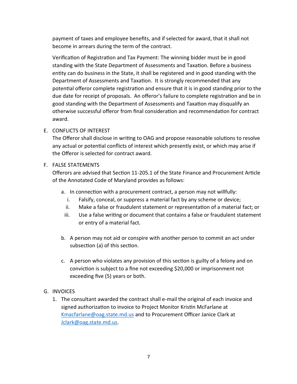 Small Procurement - Request for Proposals - Consultant Services - Marketing and Public Relations - Maryland, Page 7