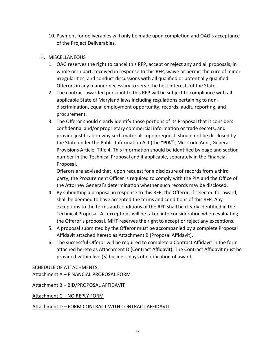 Small Procurement - Request for Proposals - Consultant Services - Marketing and Public Relations - Maryland, Page 9