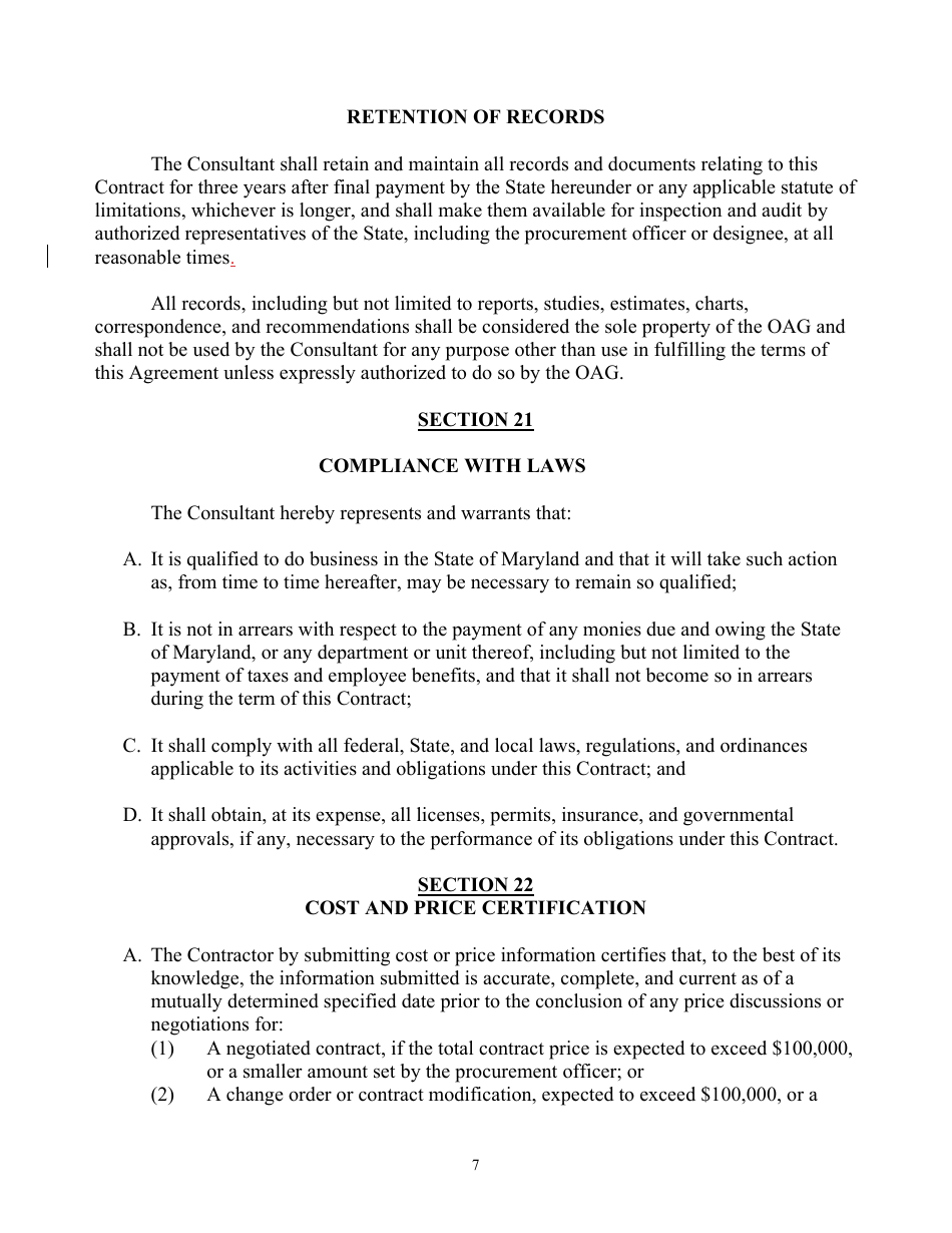 Attachment D Contract and Contract Affidavit - Consultant Services - Marketing and Public Relations - Maryland, Page 7