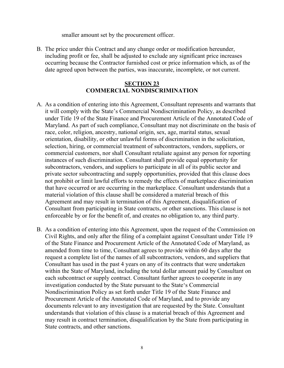 Attachment D Contract and Contract Affidavit - Consultant Services - Marketing and Public Relations - Maryland, Page 8
