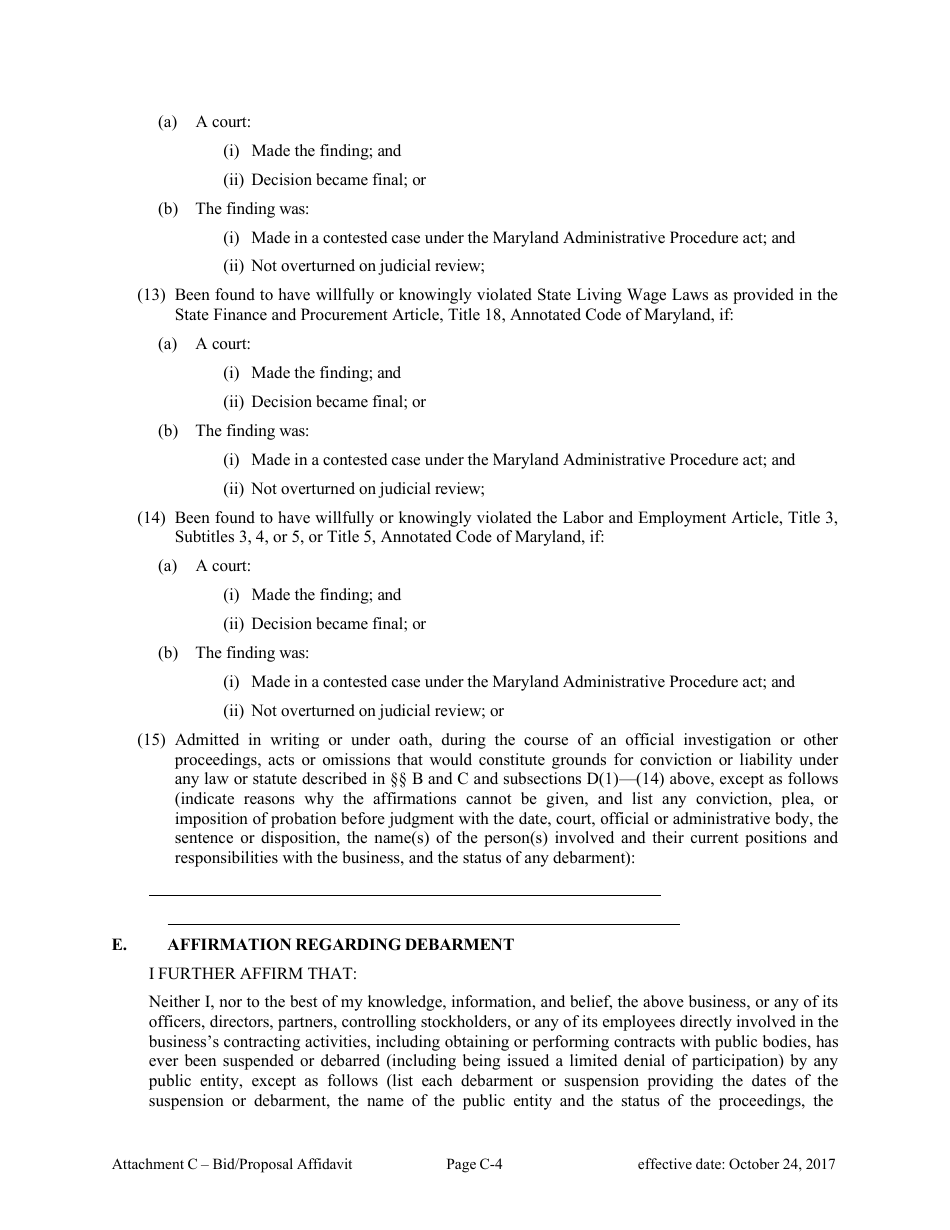 Attachment B Bid / Proposal Affidavit - Consultant Services - Marketing and Public Relations - Maryland, Page 4