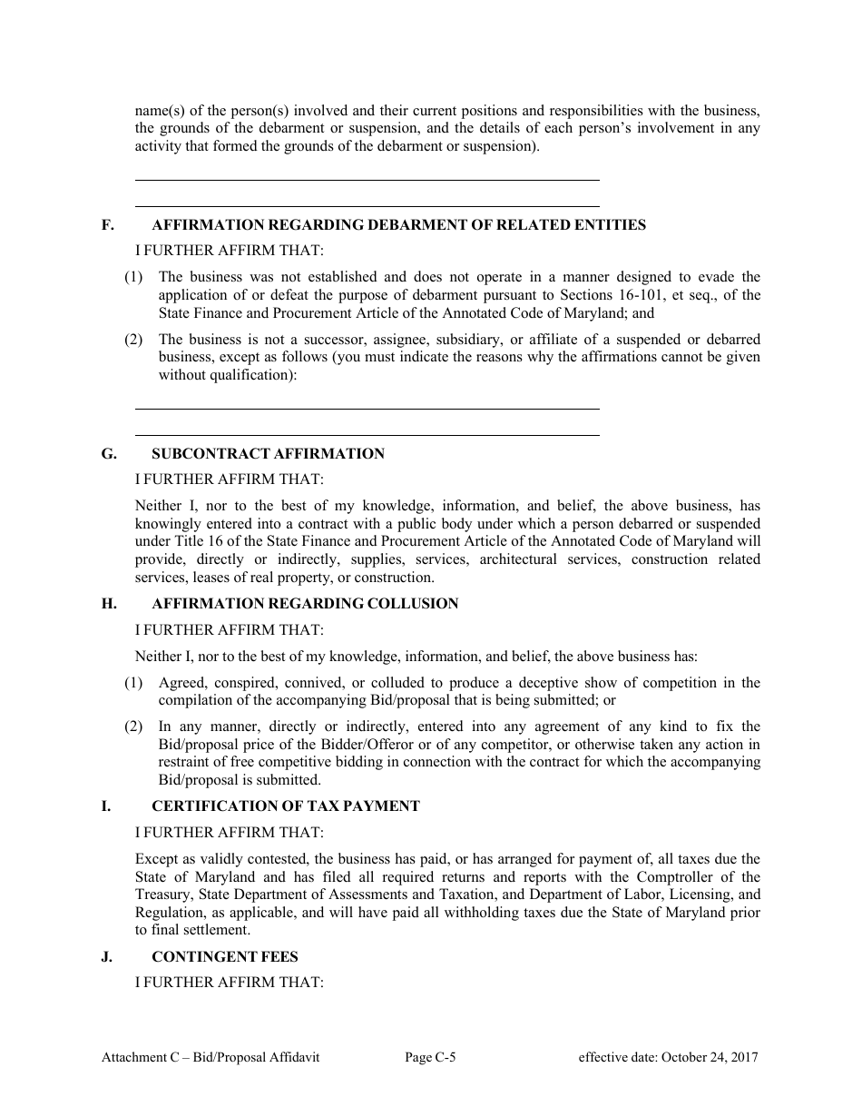 Attachment B Bid / Proposal Affidavit - Consultant Services - Marketing and Public Relations - Maryland, Page 5
