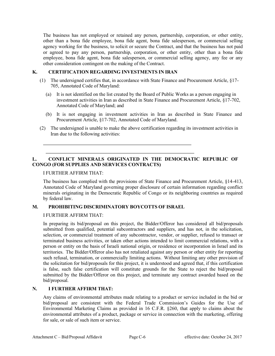 Attachment B Bid / Proposal Affidavit - Consultant Services - Marketing and Public Relations - Maryland, Page 6