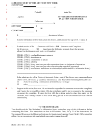Form UD-7 Affirmation of Defendant in Action for Divorce - New York