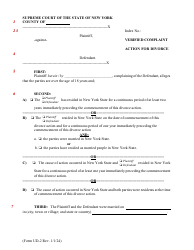 Form UD-2 Verified Complaint Action for Divorce - New York