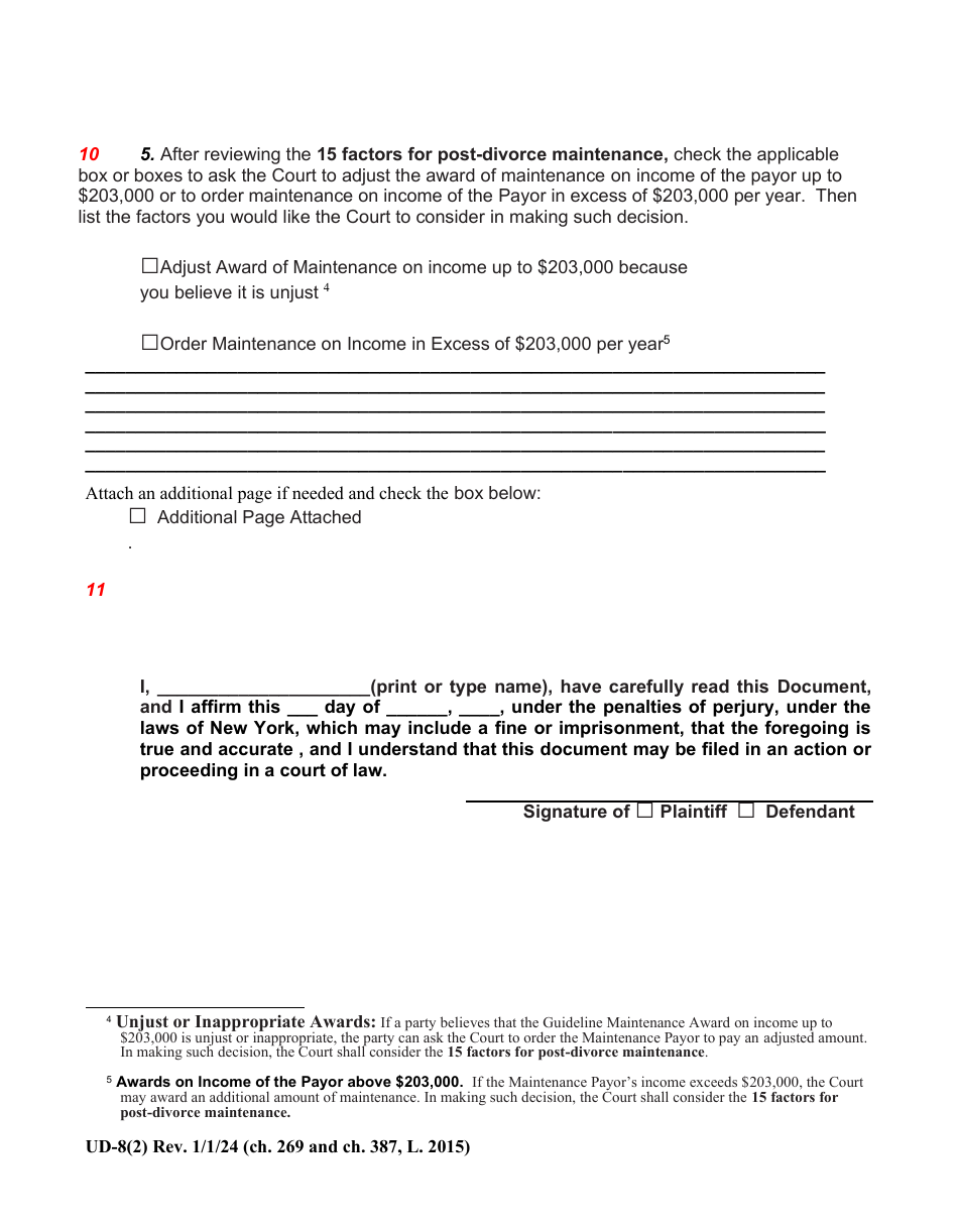 Form UD-8(2) Maintenance Guidelines Worksheet - New York, Page 4