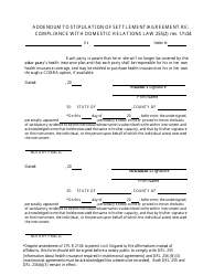 Document preview: Addendum to Stipulation of Settlement/Agreement Re: Compliance With Domestic Relations Law 255(2) - New York