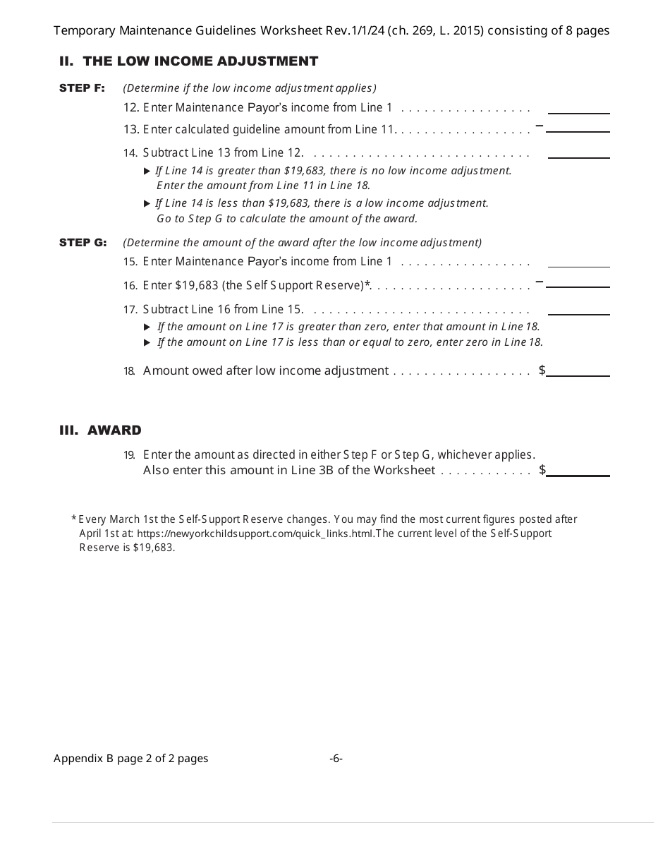 Temporary Maintenance Guidelines Worksheet - New York, Page 6