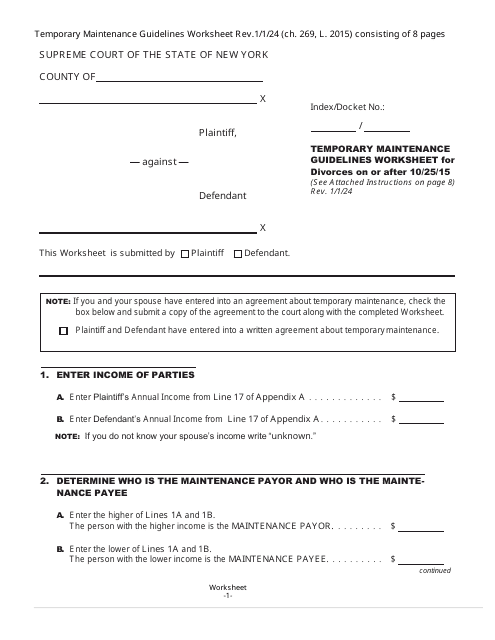 Temporary Maintenance Guidelines Worksheet - New York Download Pdf