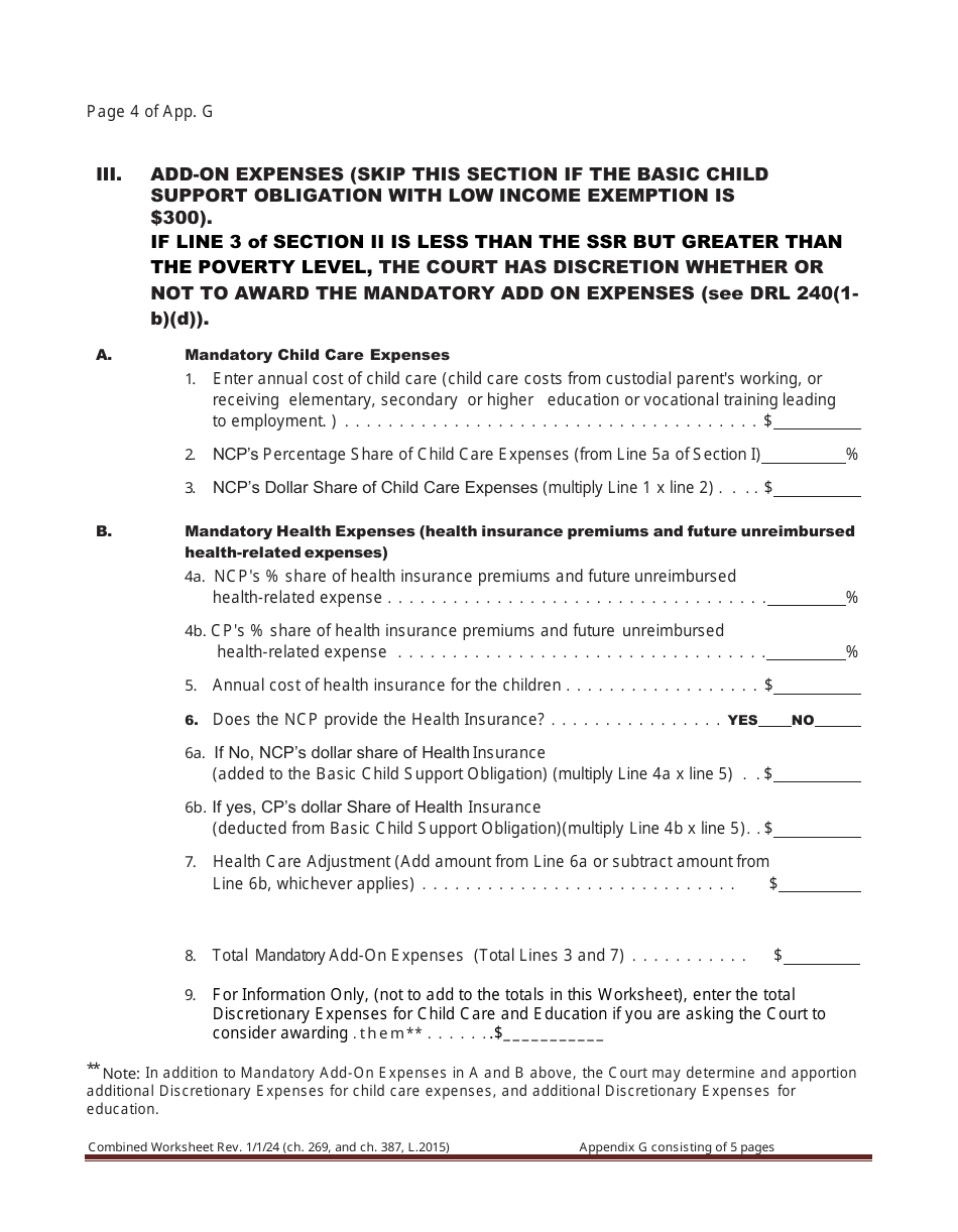 Combined Worksheet for-Postdivorce Maintenance Guidelines and, if Applicable, Child Support Standards Act (For Contested Cases) - New York, Page 19