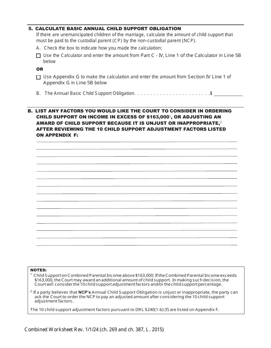 Combined Worksheet for-Postdivorce Maintenance Guidelines and, if Applicable, Child Support Standards Act (For Contested Cases) - New York, Page 4