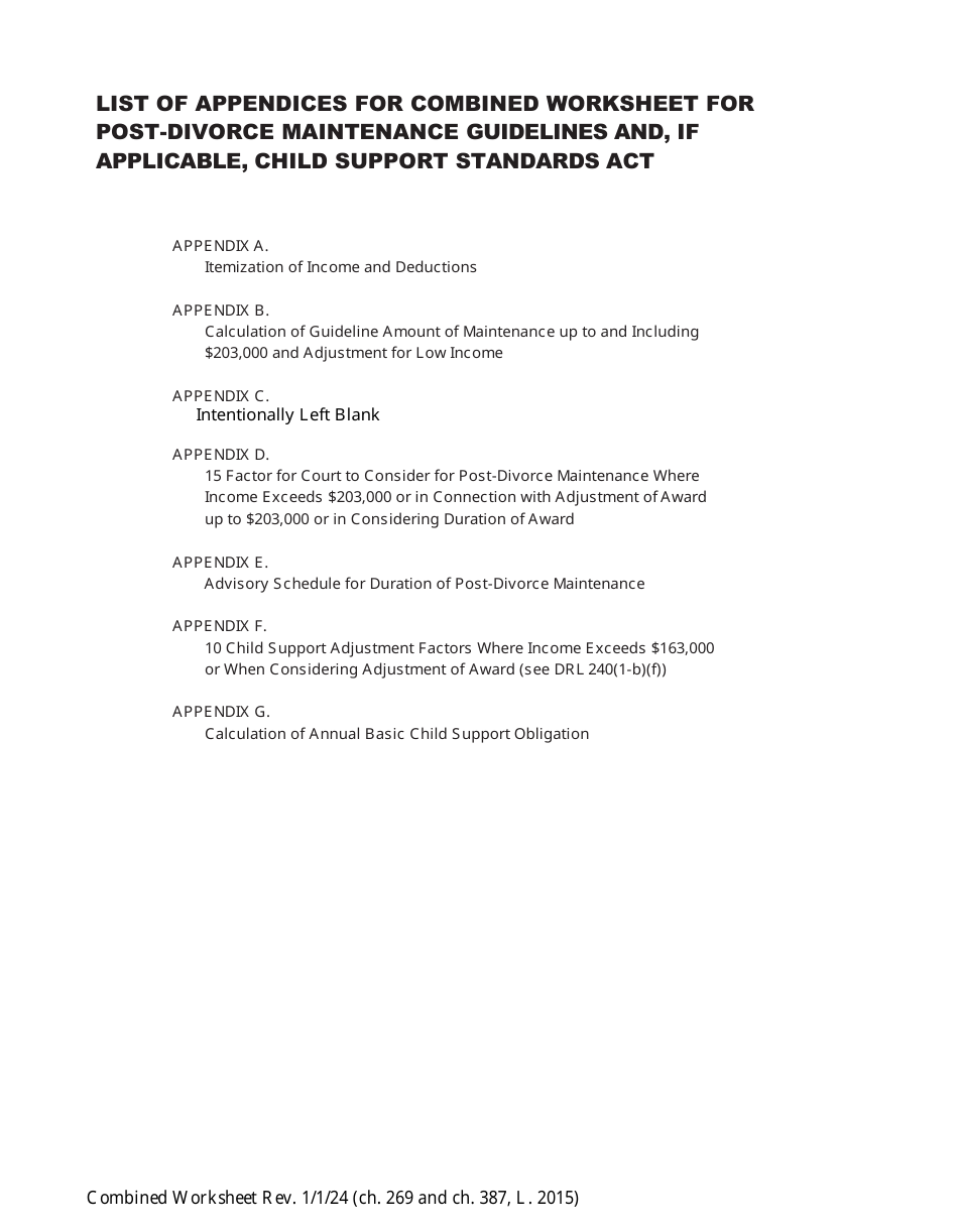 Combined Worksheet for-Postdivorce Maintenance Guidelines and, if Applicable, Child Support Standards Act (For Contested Cases) - New York, Page 7