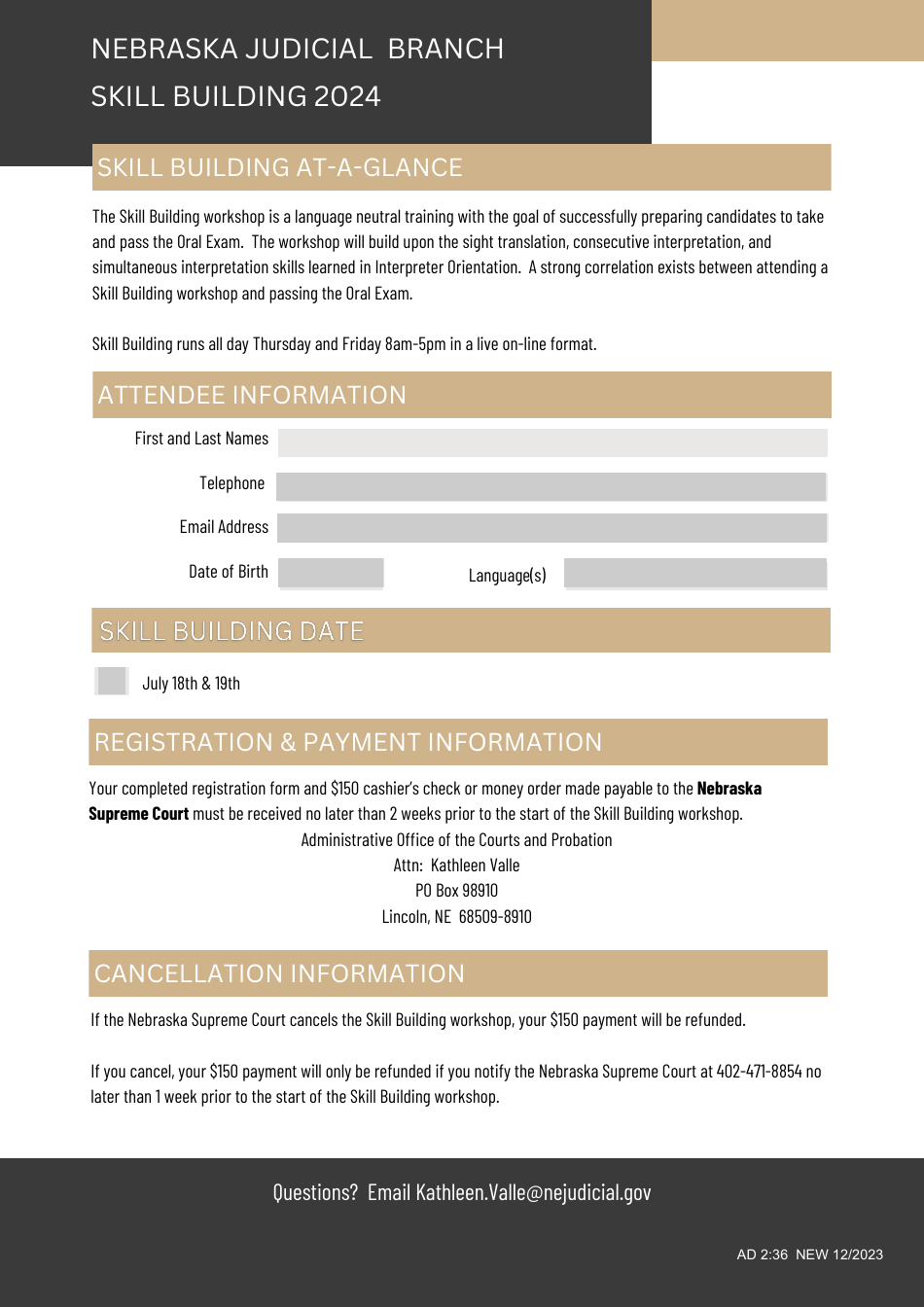 Form AD2:36 Interpreter Skill Building Registration - Nebraska, Page 1