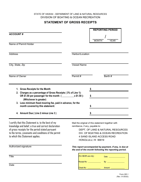 Form GR-1 Statement of Gross Receipts - Hawaii