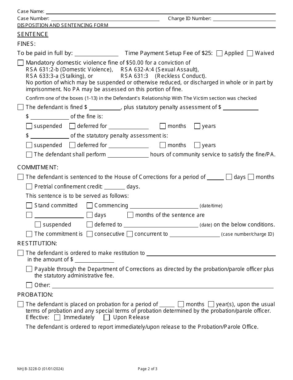 Form NHJB-3228-D Disposition and Sentencing Form - New Hampshire, Page 2