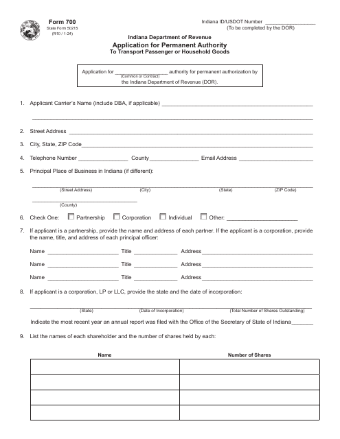 Form 700 (State Form 50215)  Printable Pdf