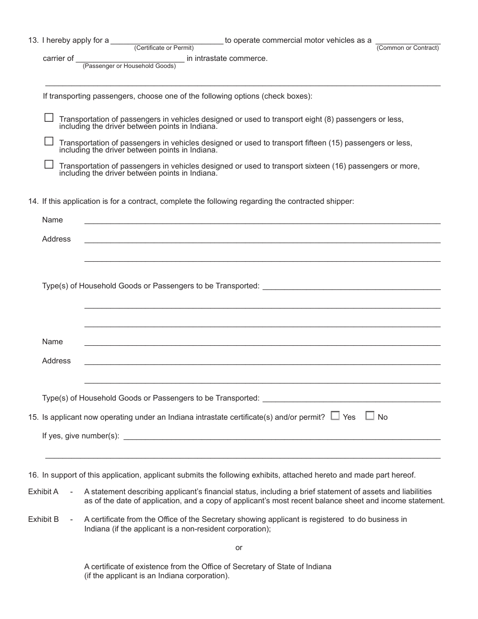 Form 700 (State Form 50215) Application for Permanent Authority to Transport Passenger or Household Goods - Indiana, Page 3