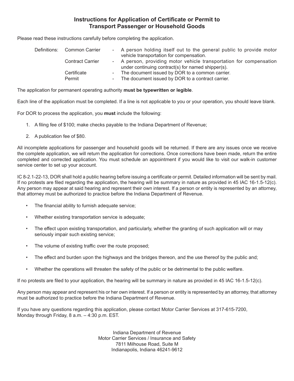 Form 700 (State Form 50215) Application for Permanent Authority to Transport Passenger or Household Goods - Indiana, Page 5