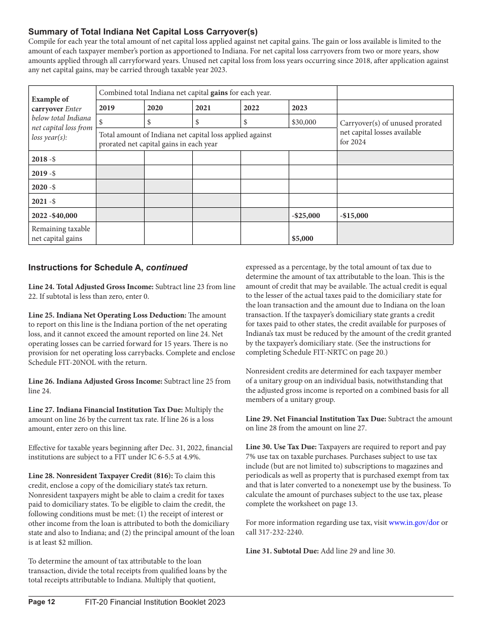 Instructions for Form FIT-20, State Form 44623 - Indiana, Page 12